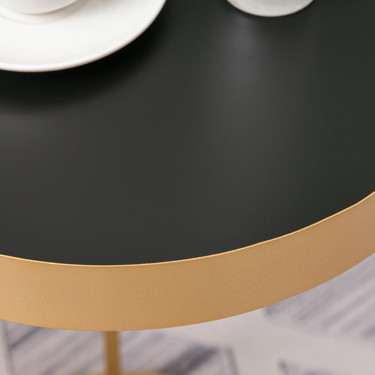 HOMCOM 2er Set Couchtisch Beistelltisch mit erhöhtem Rand Rund Sitztisch Kaffeetisch mit golden Metallgestell Wohnzimmertische für Wohnzimmer Schlafzimmer Retrodesign MDF Metall Gold