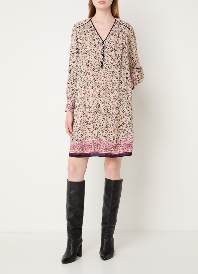 Vestido túnica corto Gerard Darel Saline con estampado floral y bolsillos laterales.