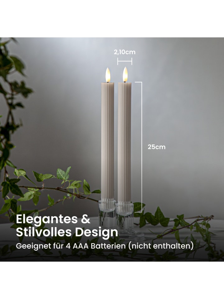 STAR Trading LED Stabkerze Flamme Stripe 2er-Set aus Wachs, braun in Braun günstig kaufen onesize
