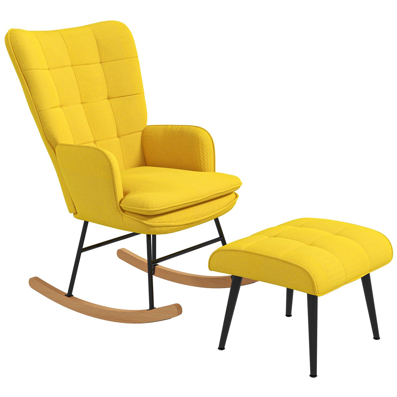 HOMCOM Schaukelstuhl Schwingsessel mit Hocker Relaxsessel mit Leinenoptik