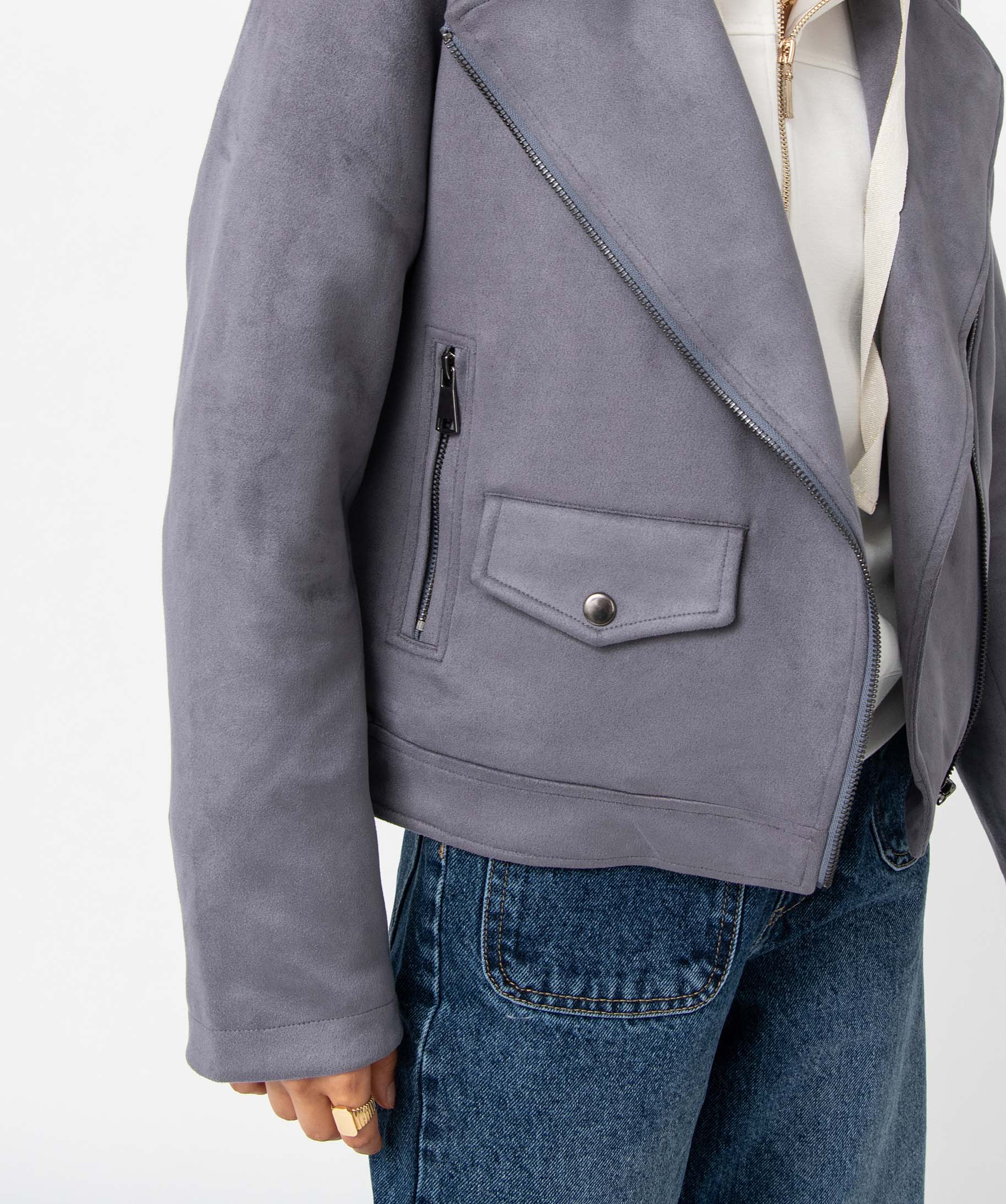 Blouson esprit motard en suédine femme bleu | GEMO