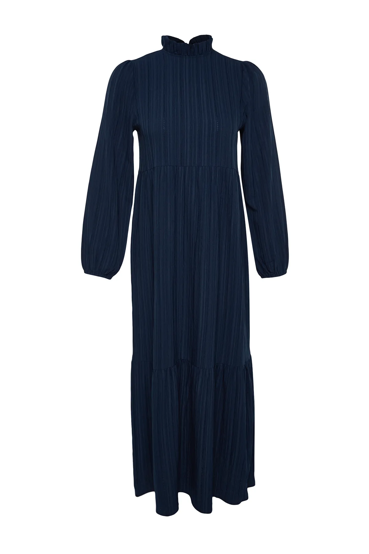 Trendyol Modest  Marineblaues Crinkle-Gewebtes Kleid mit Stehkragen und weiter Passform TCTSS22EB00171