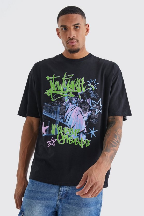Tall Oversize T-Shirt mit New York Graffiti-Print