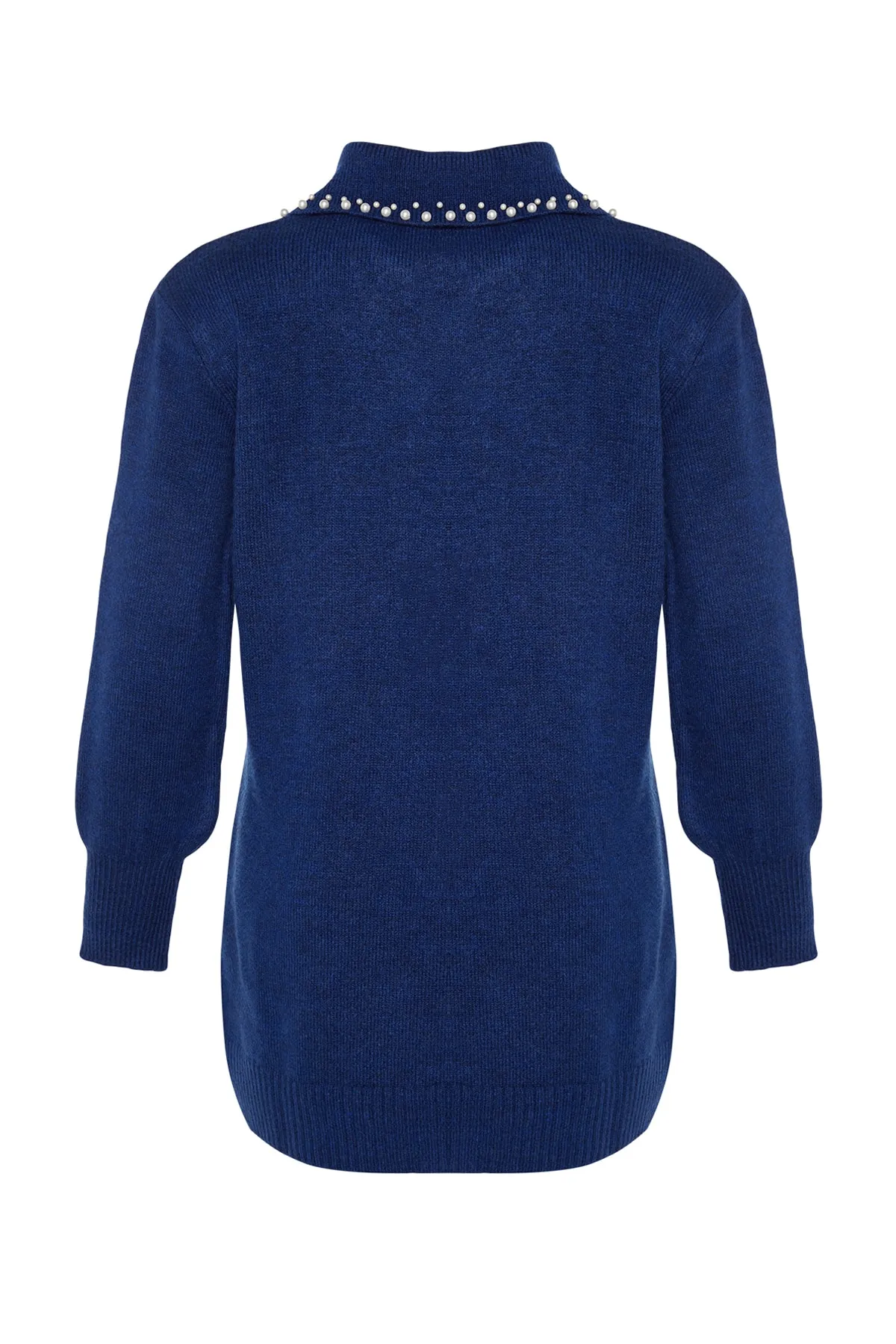 Trendyol Modest  Marineblauer Babykragen-Pullover aus weichem Strick mit Perlenmuster TCTAW22AK0238