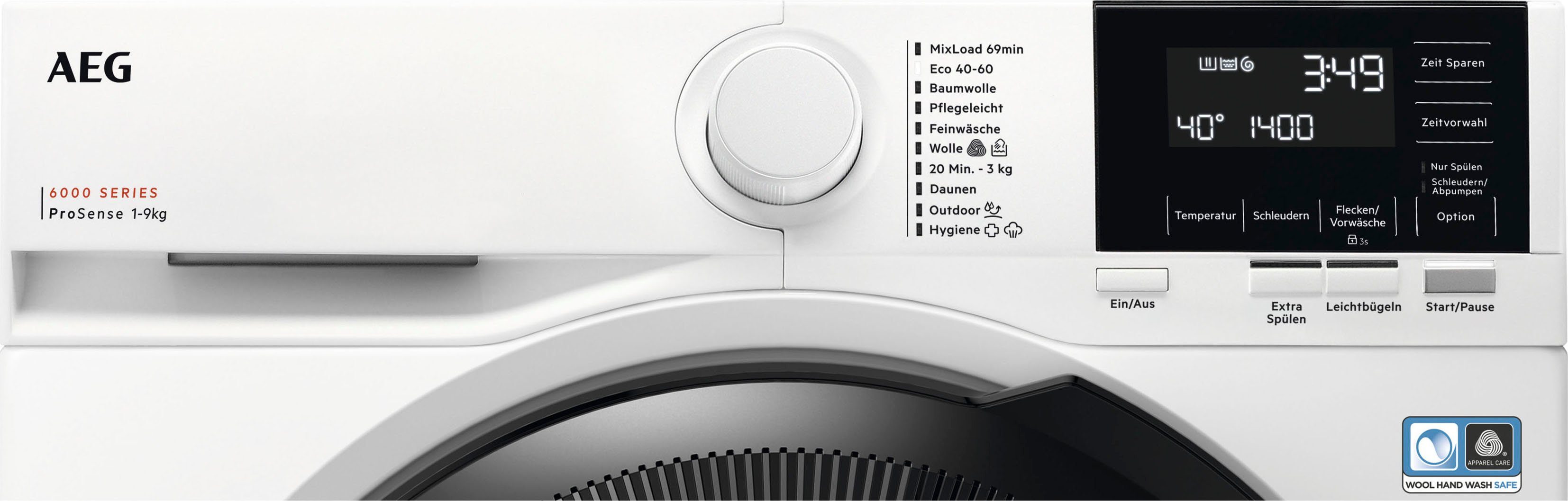 AEG Waschmaschine Serie 6000 mit ProSense-Technologie LR6FA49FL 914915728, 9 kg, 1400 U/min, ProSense® Mengenautomatik​ - spart bis 40% Zeit, Wasser und Energie