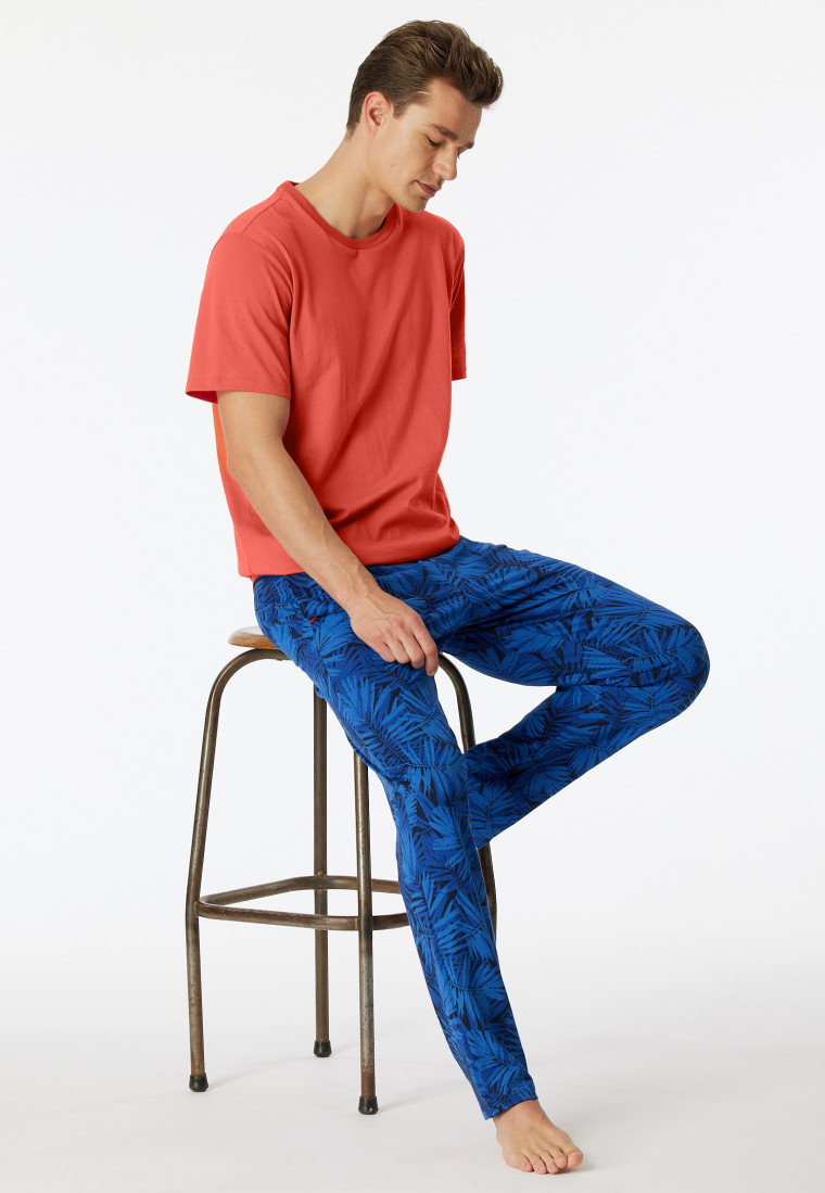 Loungehose lang Organic Cotton Blätter indigo - Mix+Relax