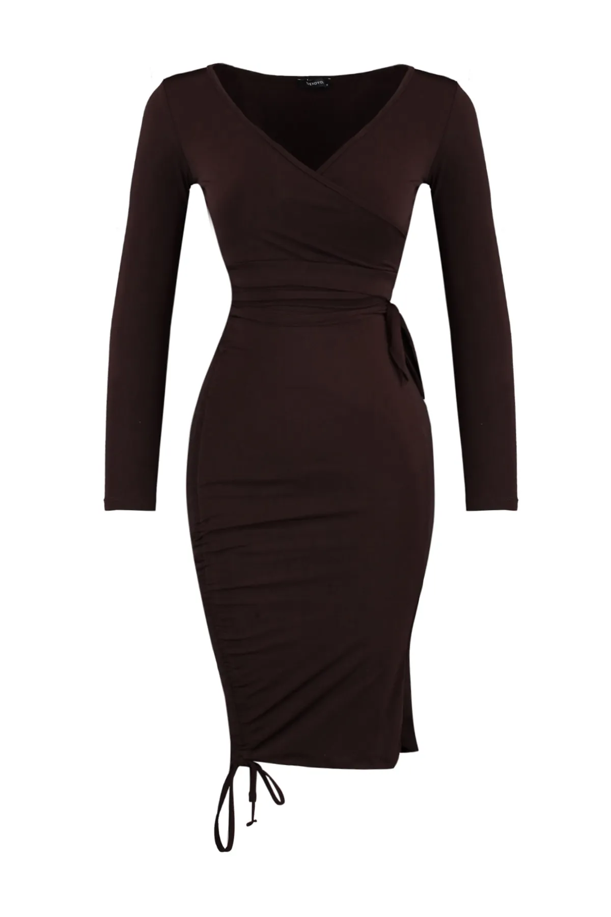 Trendyol Collection  Braunes Set aus Oberteil und Unterteil aus Strick mit RaffungTWOAW23AU00100