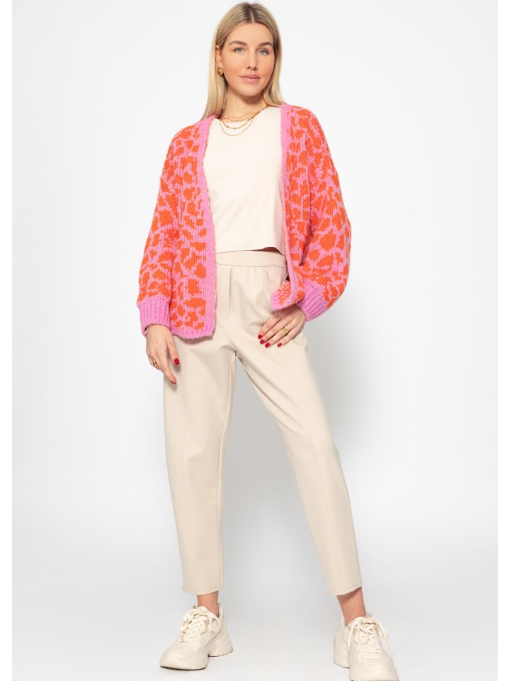 SASSYCLASSY Kurzer Cardigan mit Leo-Print in Rosa günstig kaufen