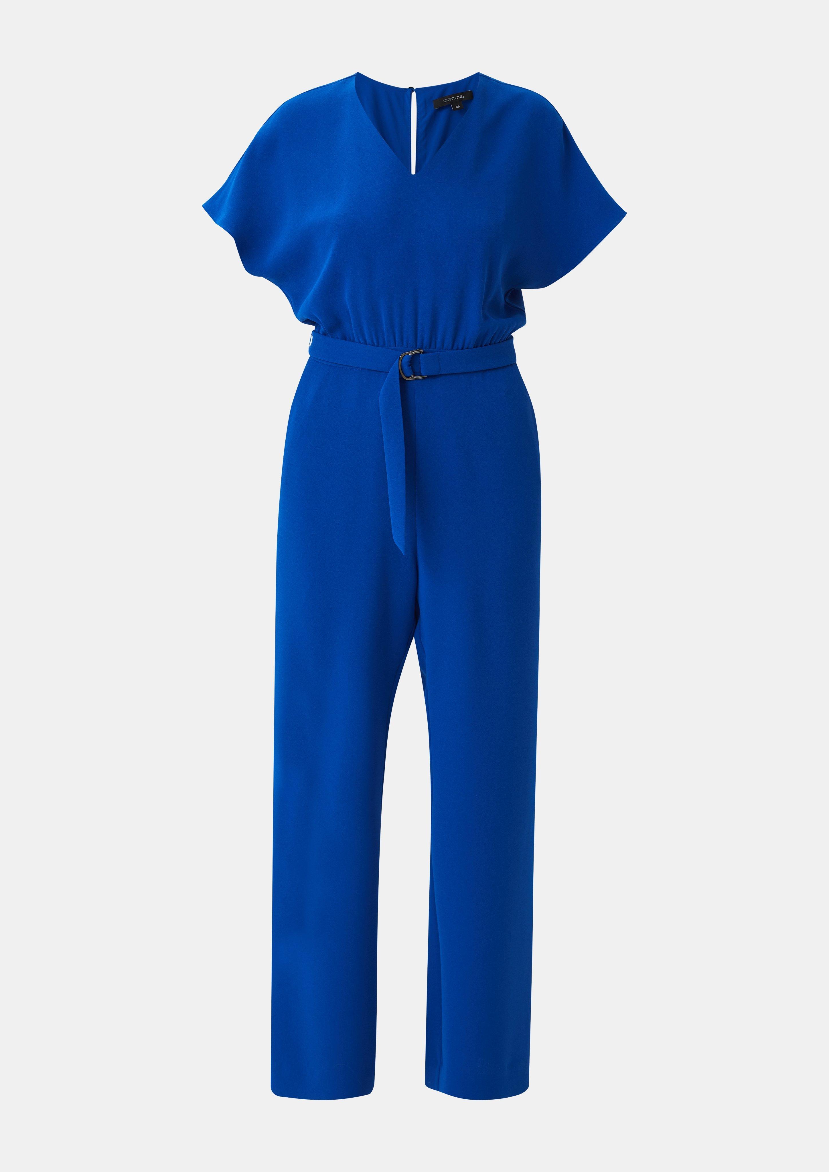 Crêpe-Overall mit ausgestelltem Bein - ozeanblau
