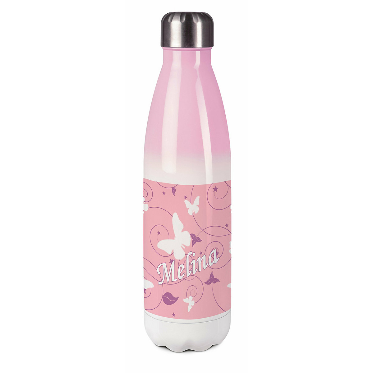Edelstahl Kinder Thermoflasche / Trinkflasche bunt Schmetterling Ornamente Farbe rosa lila Spülmaschinenfest, Auslaufsicher, Bruchfest, Doppelwandig, Für Heißgetränke geeignet, Mit Deckel, Isolier