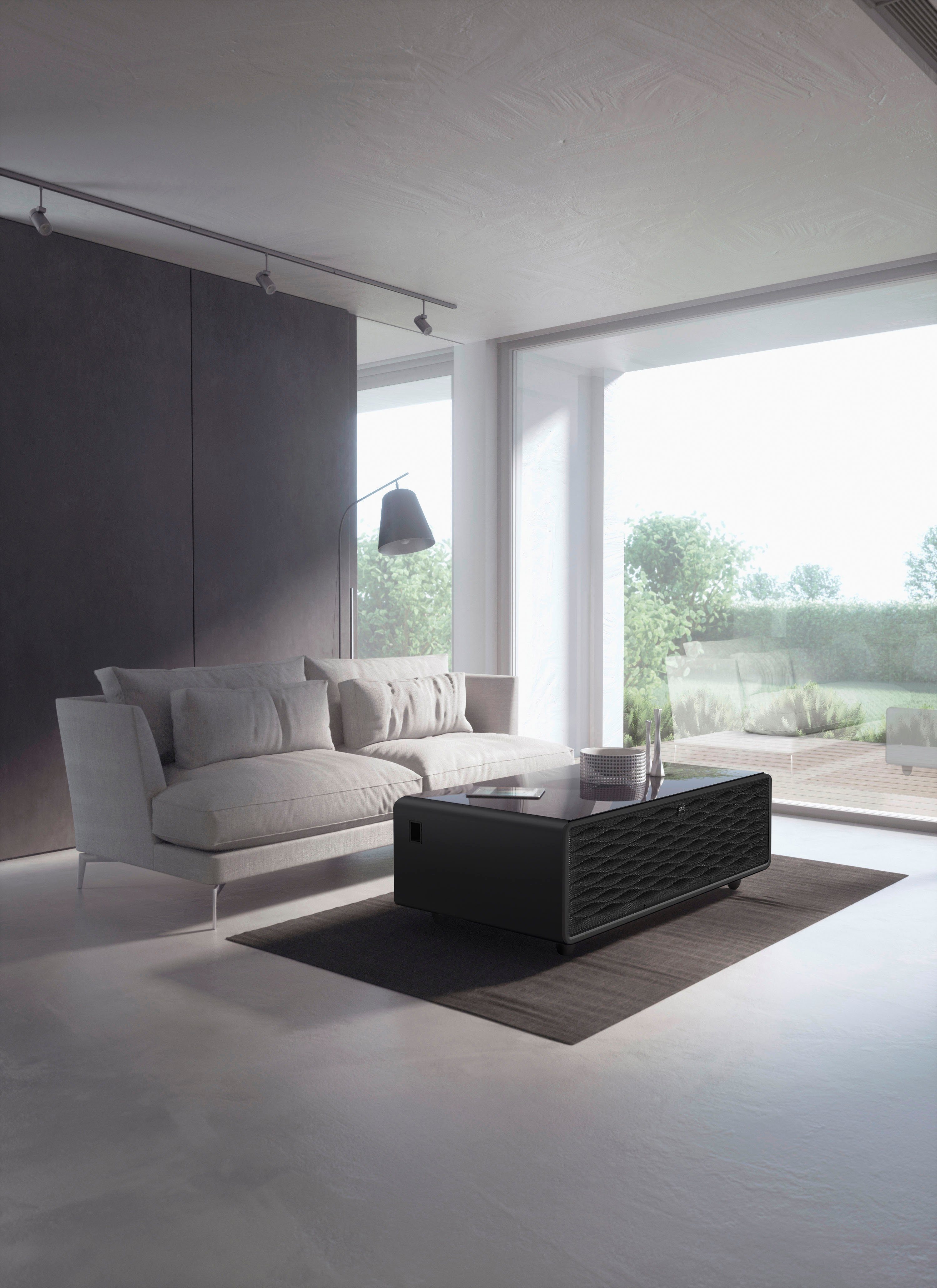 Caso Getränkekühlschrank 792, 46 cm hoch, 130,5 cm breit, Loungetisch mit Kühlfächern, Soundbar und Lademöglichkeiten