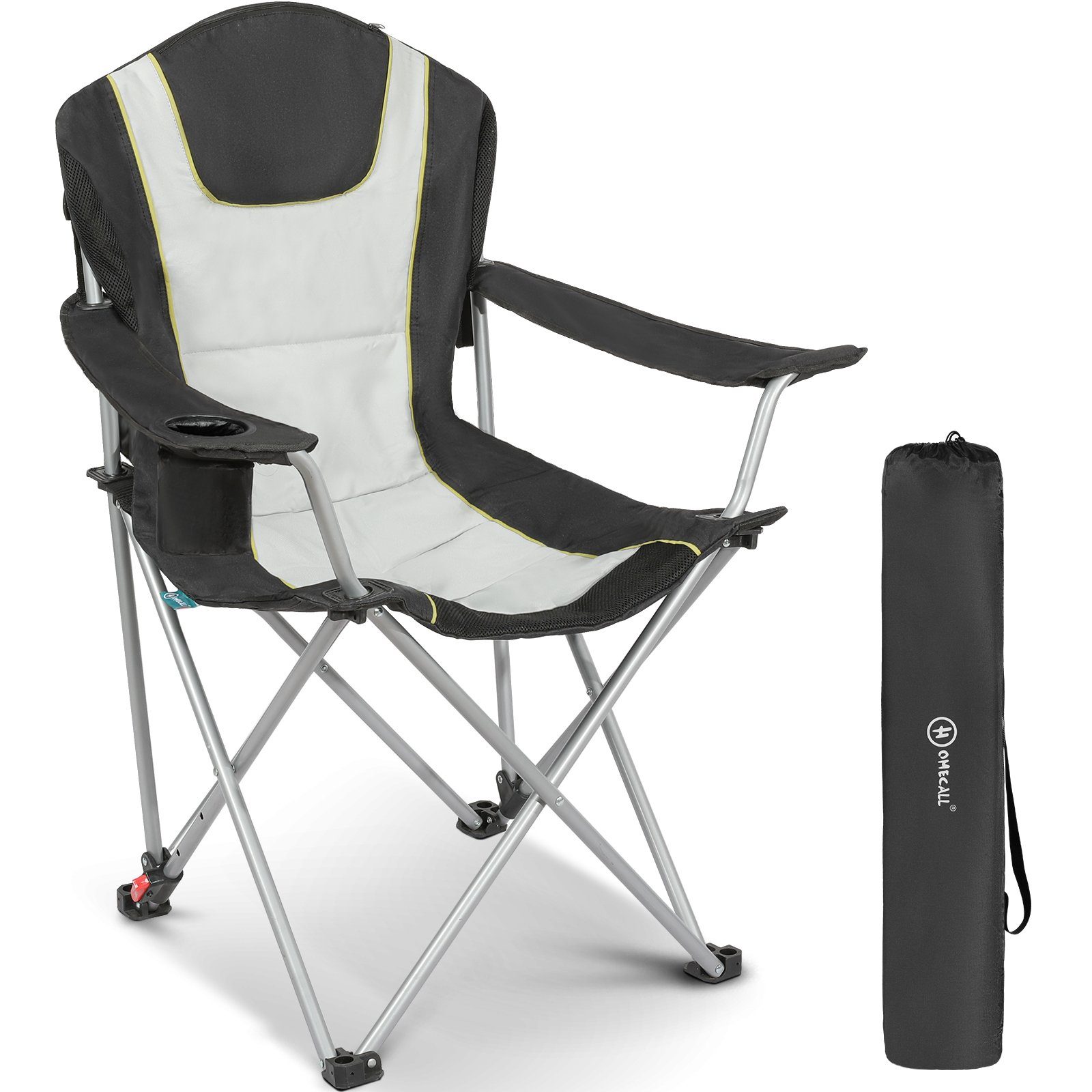 HOMECALL Campingstuhl Anglerstuhl Flatsessel Klappbar Liegestuhl, Getränkehalter, Gepolstert, 3 fach Verstellbare Rückenlehne, bis 150KG