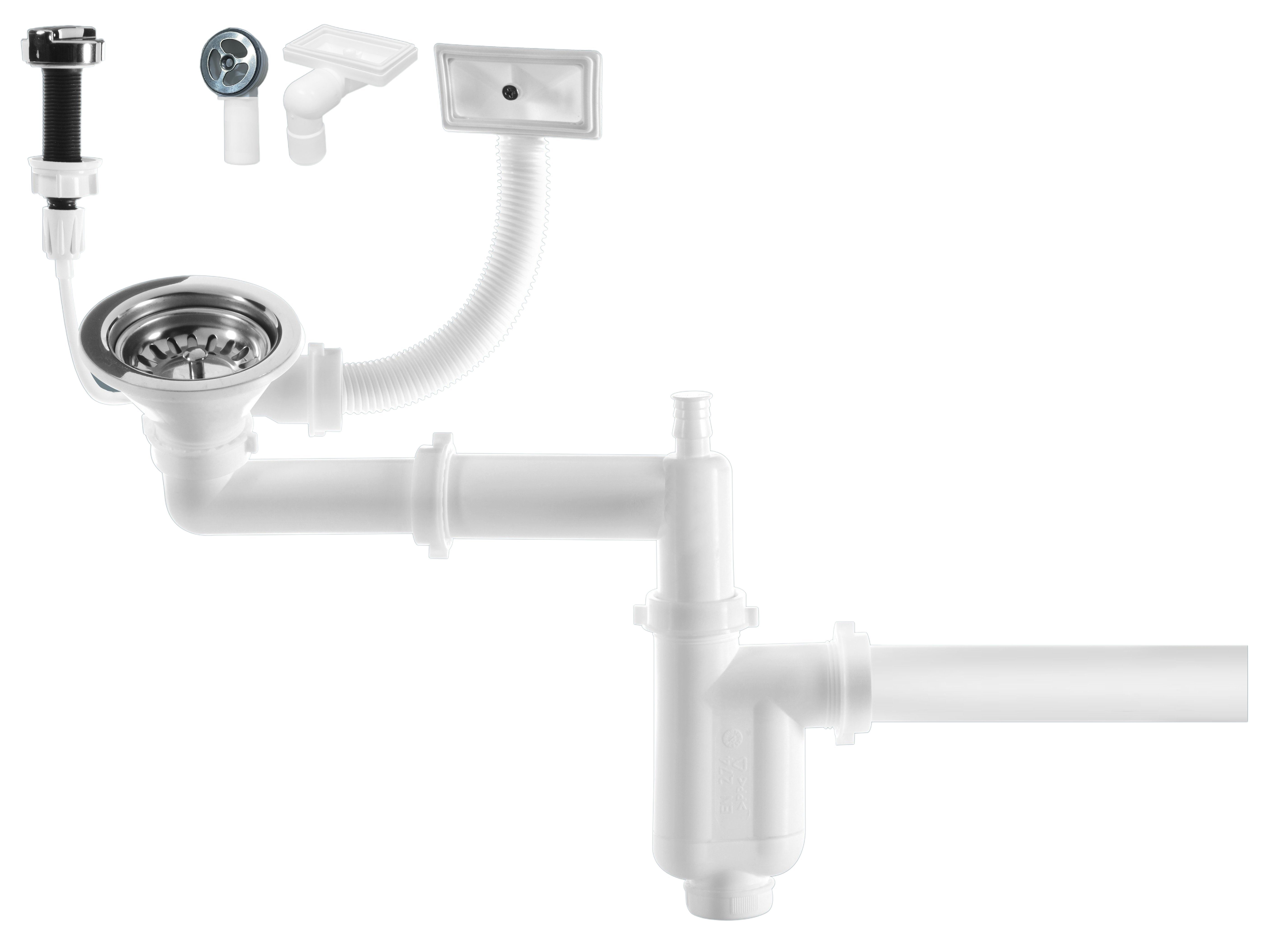 manestein Ablaufgarnitur Manestein Ablaufgarnitur, Küchenspülenablauf-Set, Siphon mit Überlauf, mit Auto Spülen-Siebkorbventil 3,5