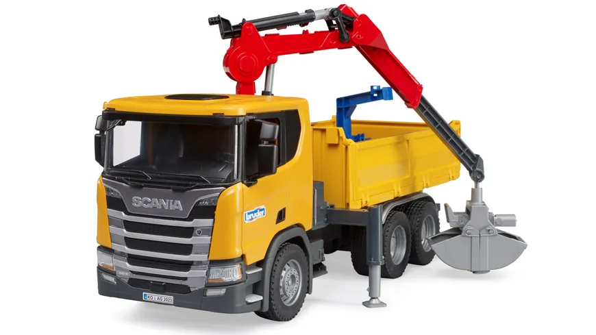 BRUDER - Scania Super 560R Baustellen-LKW mit Kran und 2 Paletten