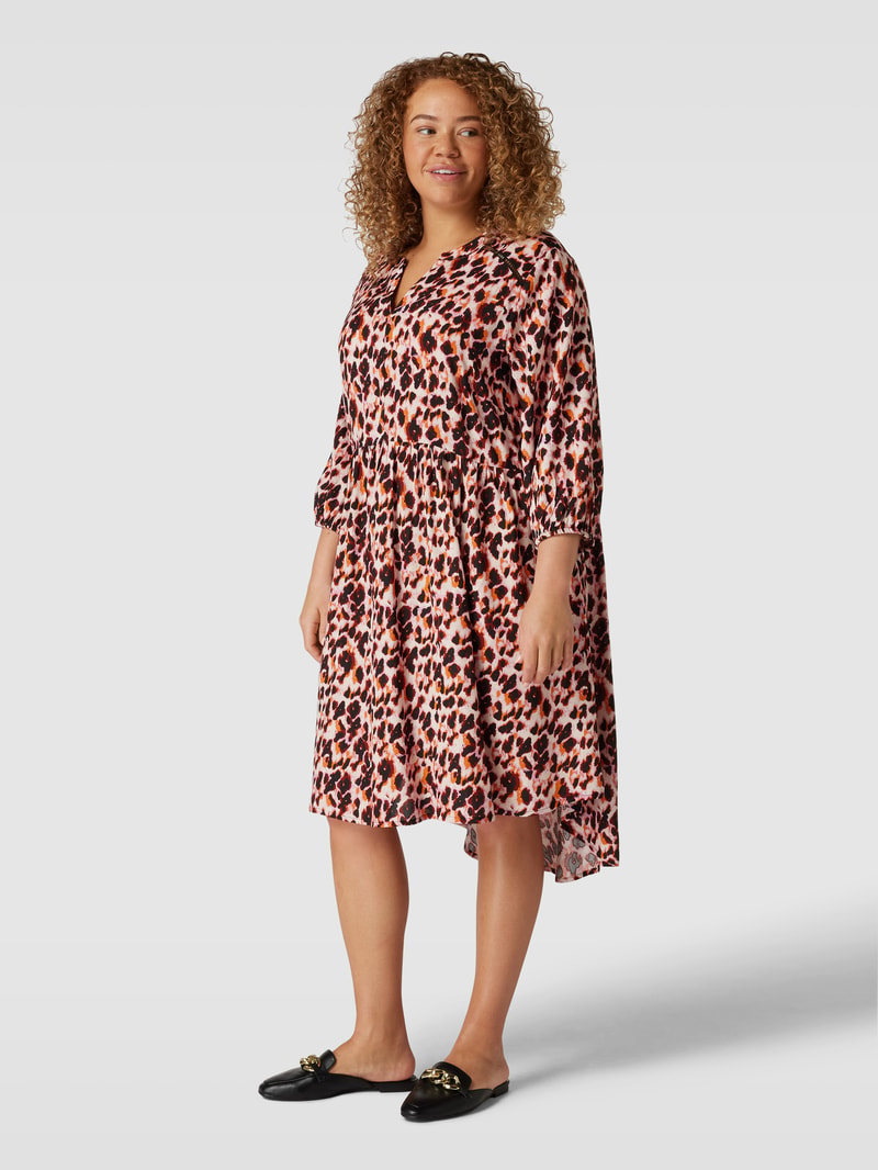 PLUS SIZE Midikleid mit Allover-Muster Modell 'SUNVA' in sand