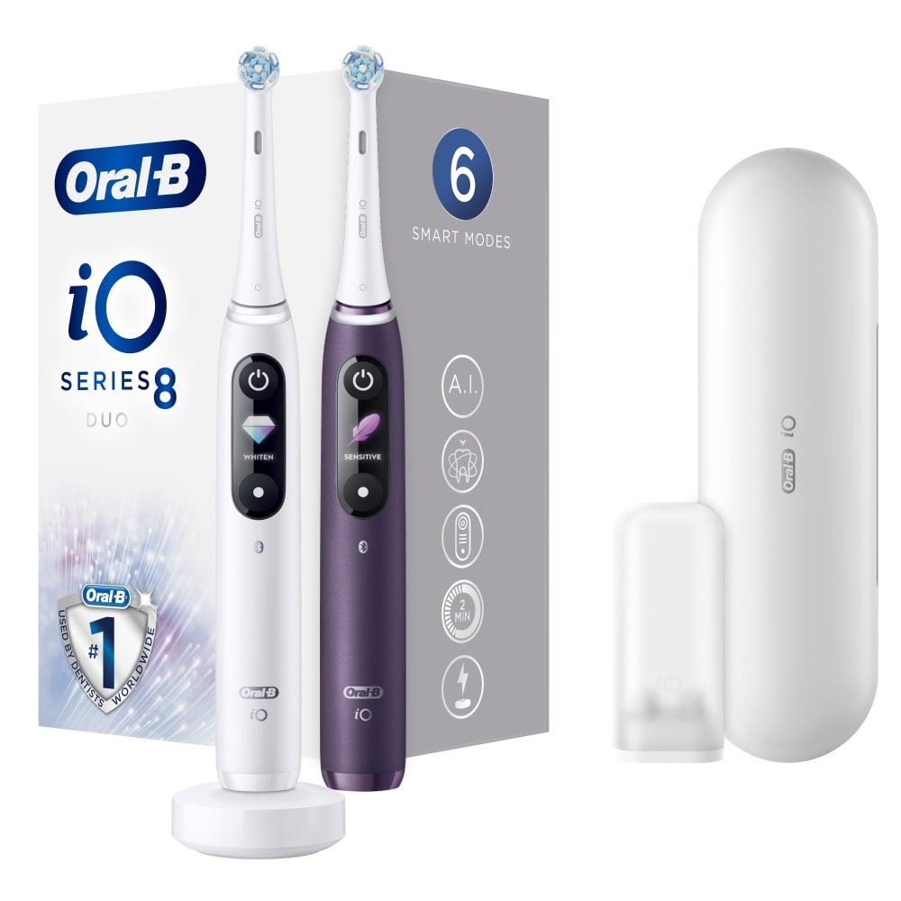 oral-b ORAL B iO BAD ELECT. iO 8 - Lot de 2 BAD Blanc & Violet BROSSES A DENTS ELECTRIQUES RECHARGEABLES