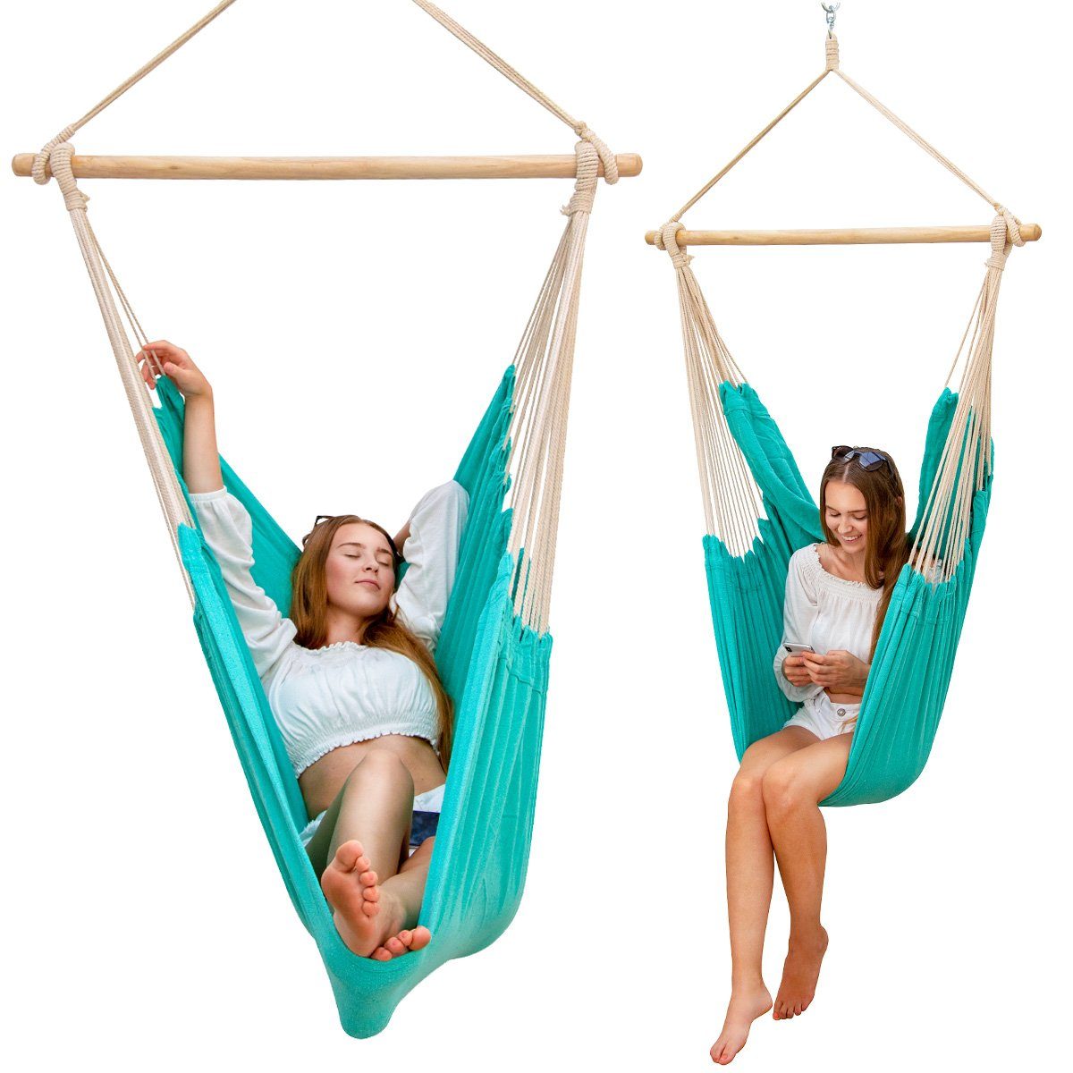 AMANKA Hängematte XXL Hängesessel 185x130cm - 2 Personen Hängestuhl, 185x130 cm Sessel mint