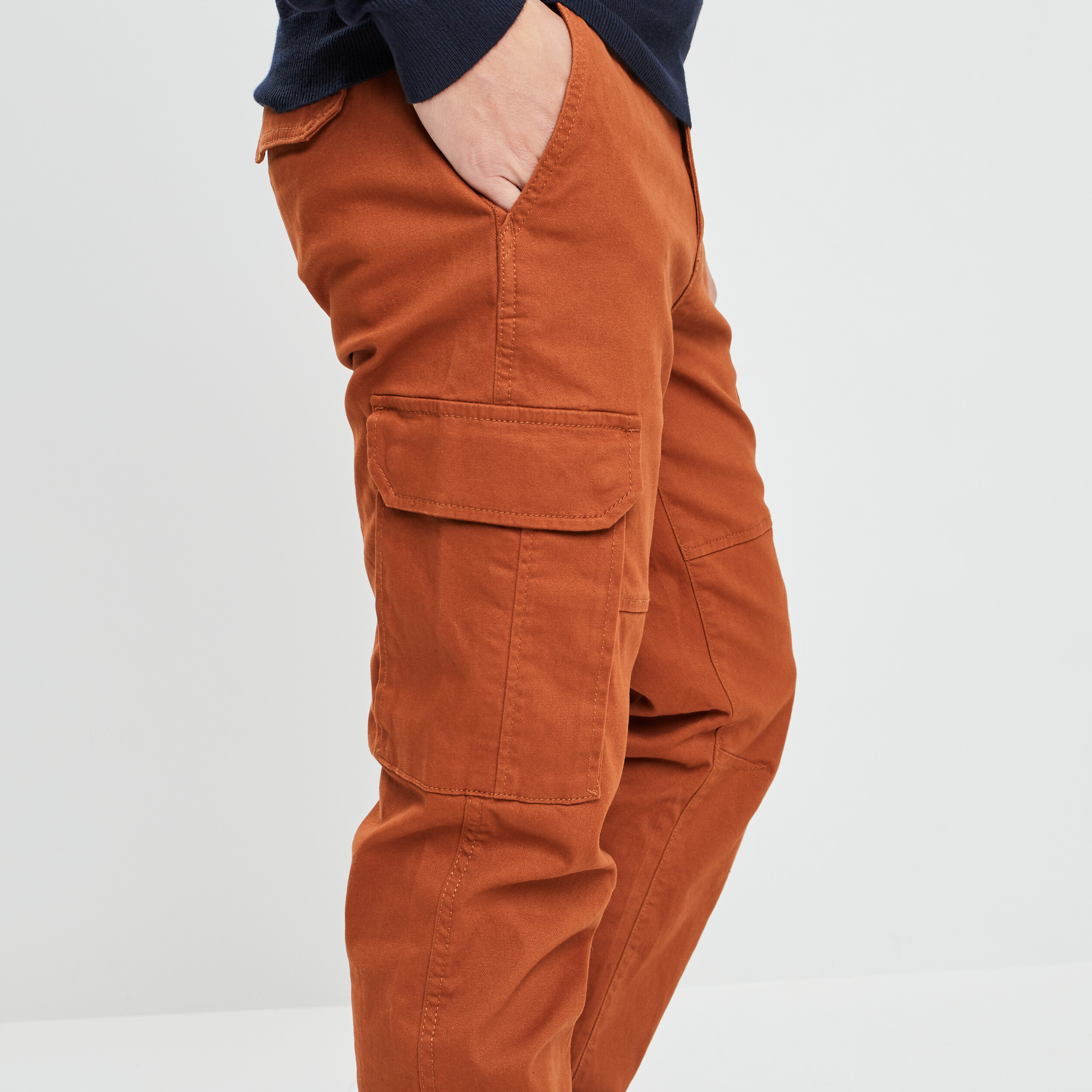 Pantalon cargo à coulisse marron cognac homme | La Halle