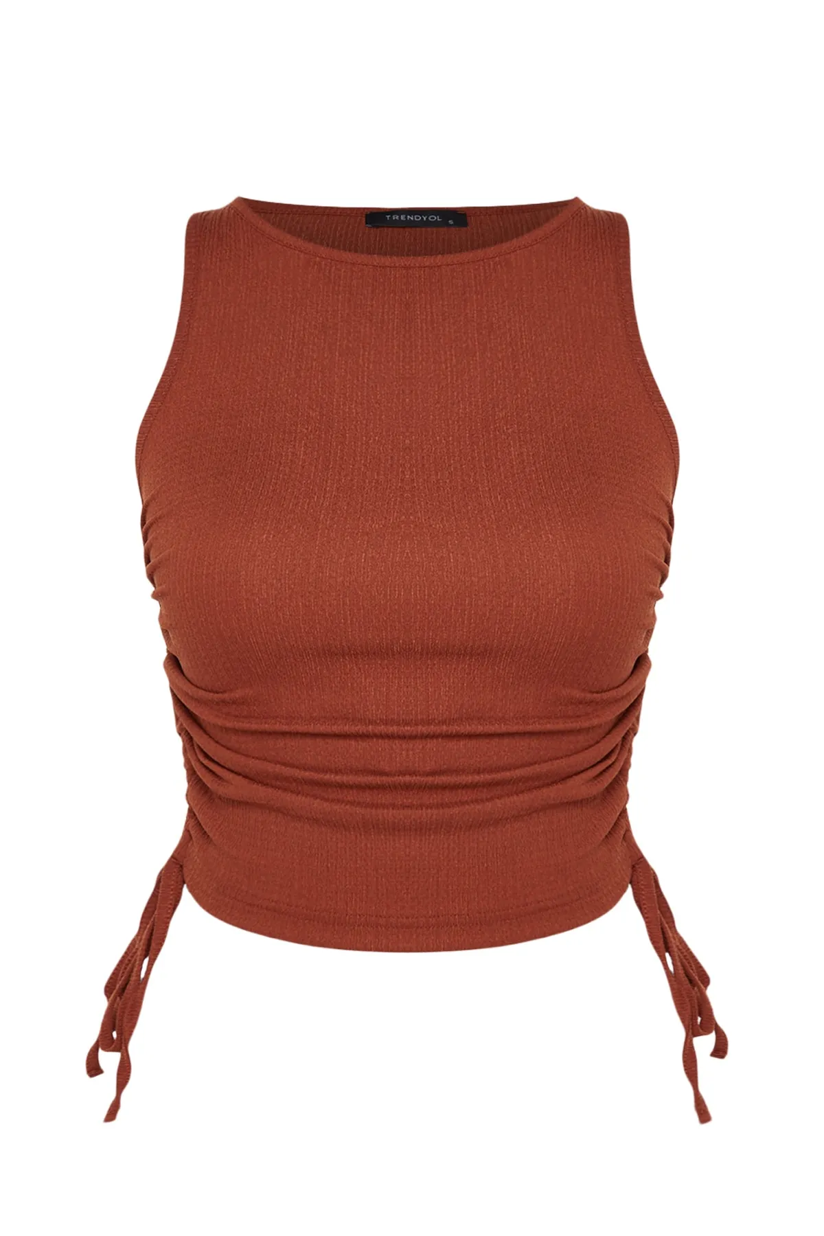 Trendyol Collection  Crop-Strickbluse aus faltigem Stoff mit Kachelraffung und detailliertem Muster THMSS22BZ1016