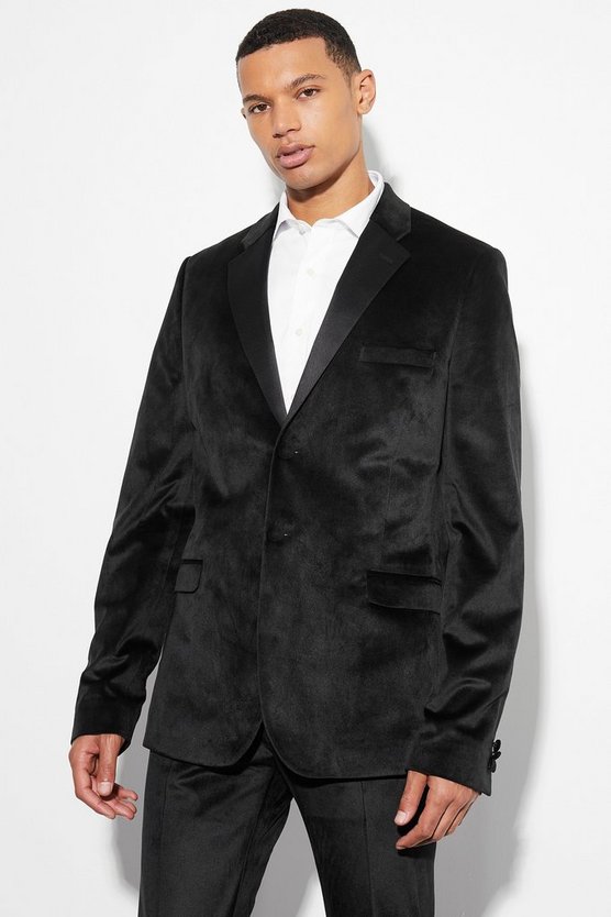 Tall Skinny Velour-Anzugjacke mit Satin-Revers