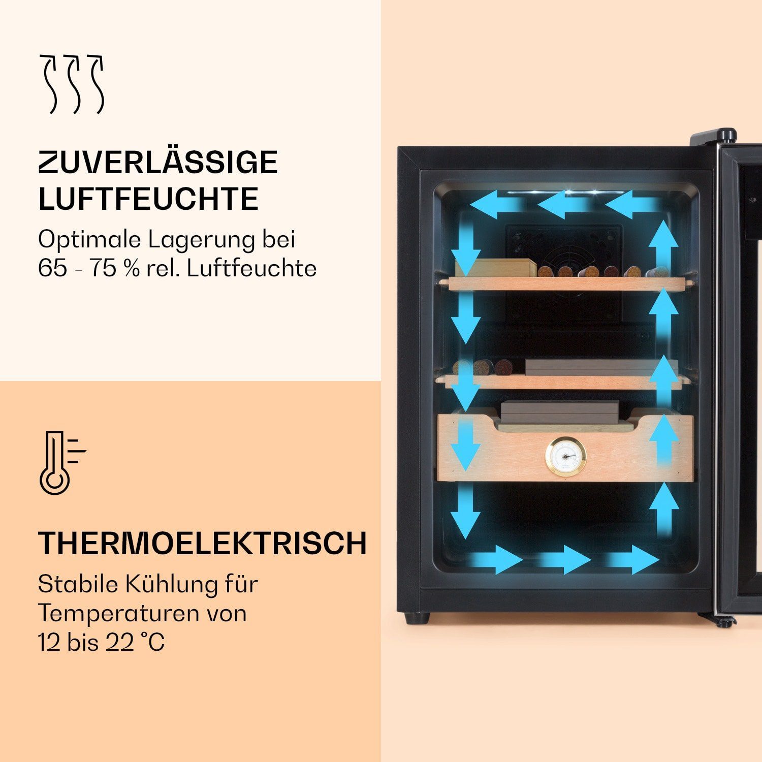 Klarstein Humidor HEA-Presidente40-SS, Humidor Zigarre Humidor Befeuchter elektrisch Humidor Schrank
