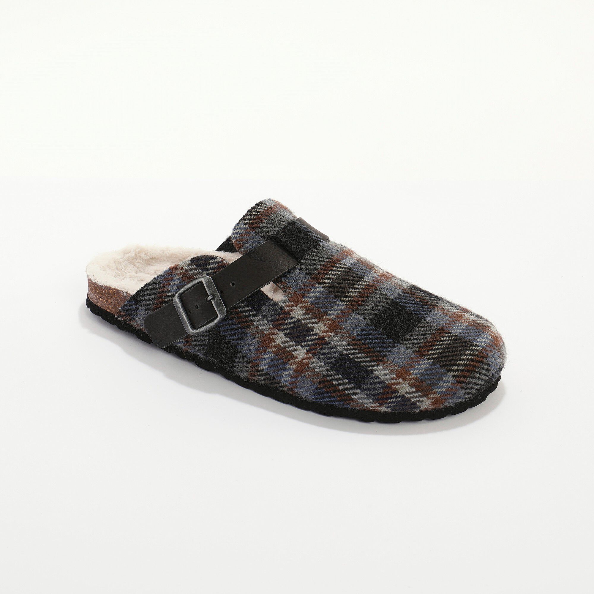 Mules sabot carreaux à boucle