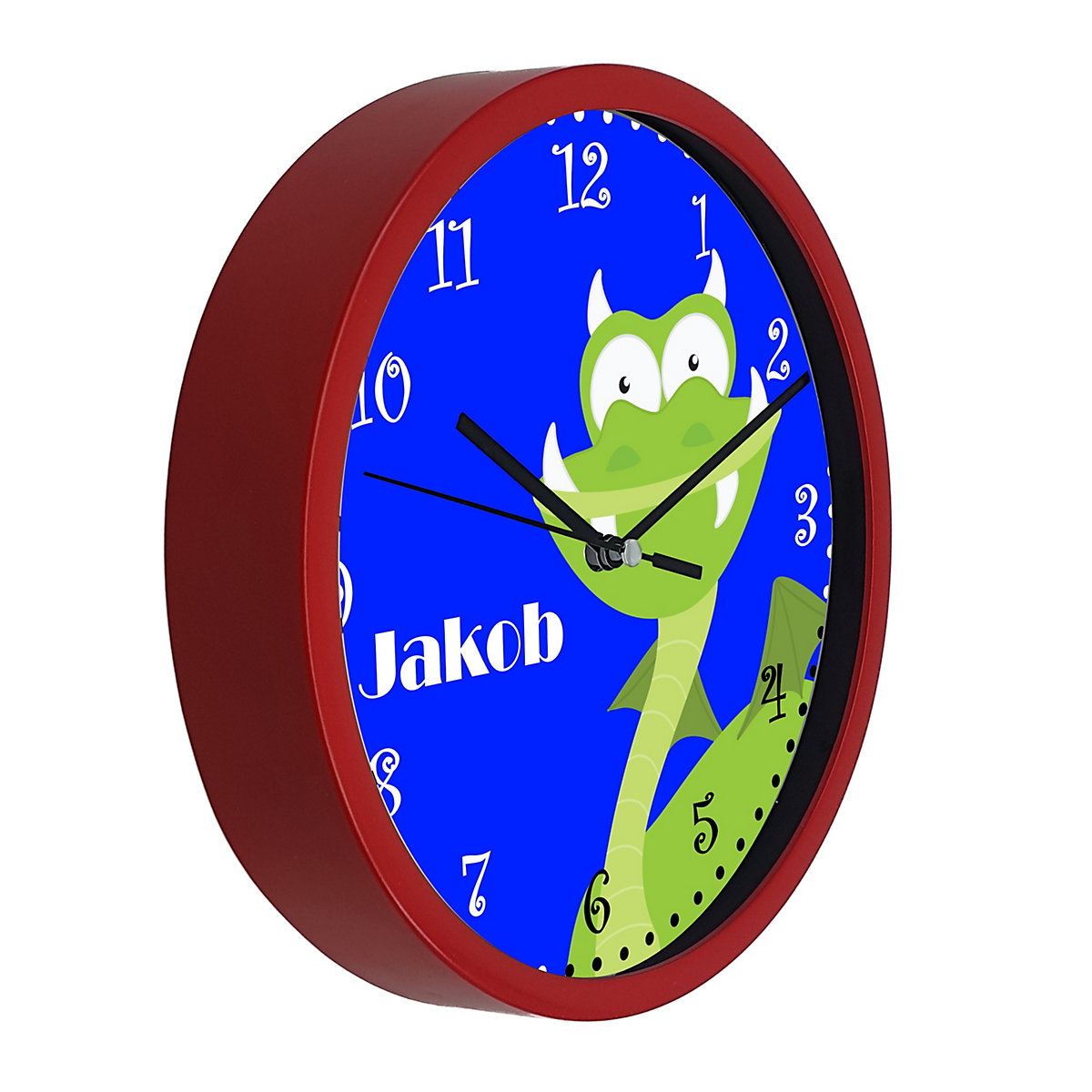 Kinder Wanduhr personalisiert mit Name Drache grün