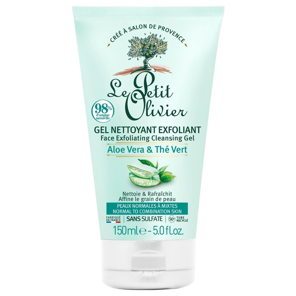 le petit olivier Gel Nettoyant Exfoliant Aloe Vera & ThéVert Gel Nettoyant - Peaux Normales à Mixtes