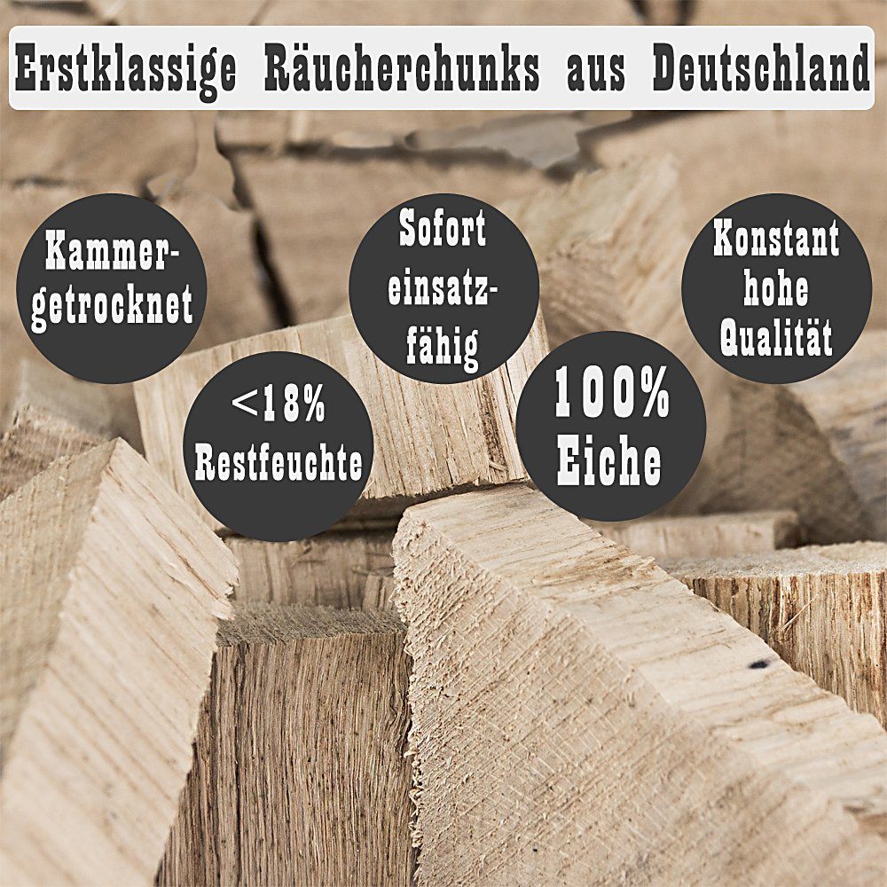 Grillmaster Räucherspäne Räucherklötze 2kg Eiche Chunks Räuchern Smoken BBQ Grill Feuer, 2 kg