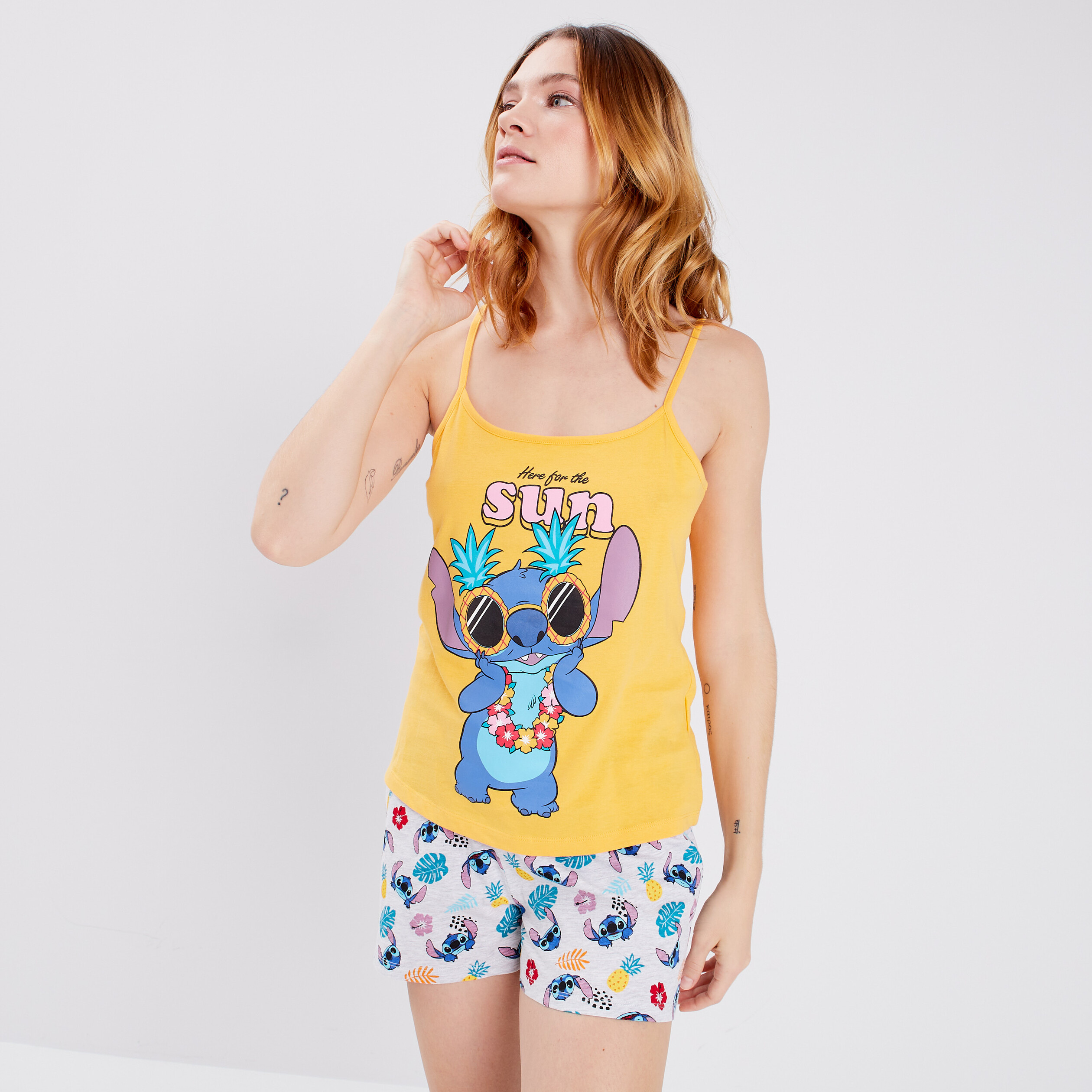 Ensemble pyjama 2 pièces Lilo et Stitch jaune moutarde femme | La Halle