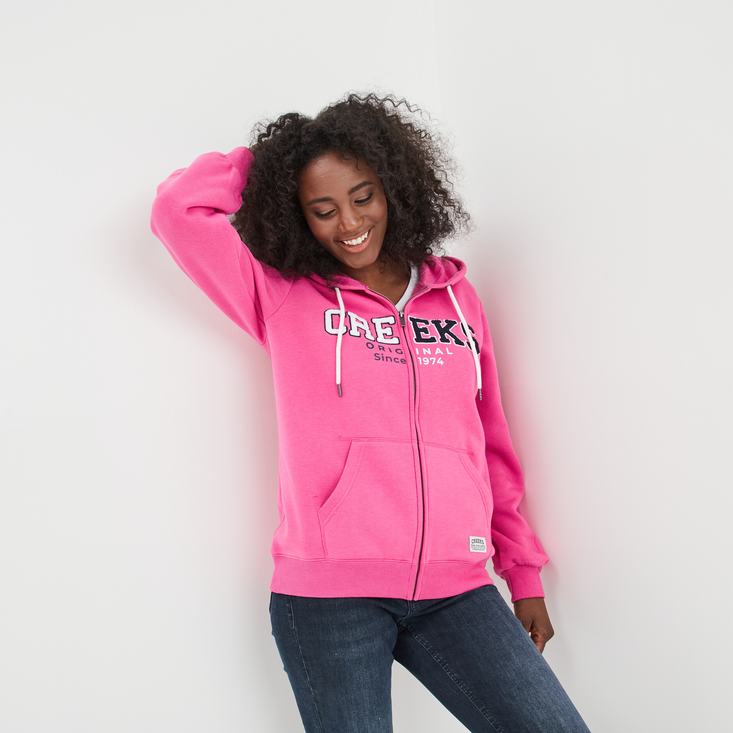 Sweat zippé à capuche hoodie rose fushia femme | La Halle