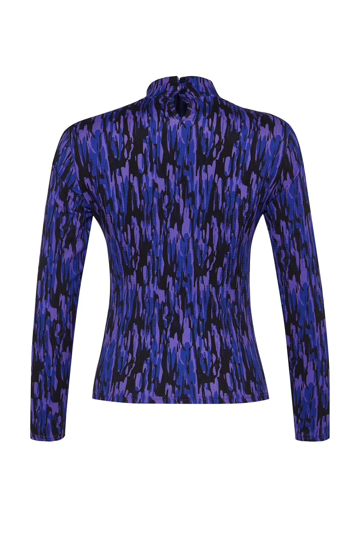 Trendyol Collection  Lila bedruckter, taillierter, hochgeschlossener Langarmpullover/strukturierte Strickbluse TWOAW22BZ0256