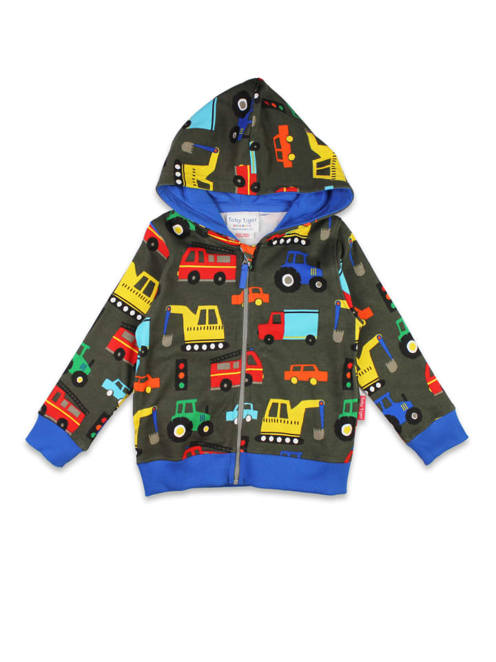 Toby Tiger Sweatjacke mit Kapuze und Fahrzeug Print in grau günstig kaufen
