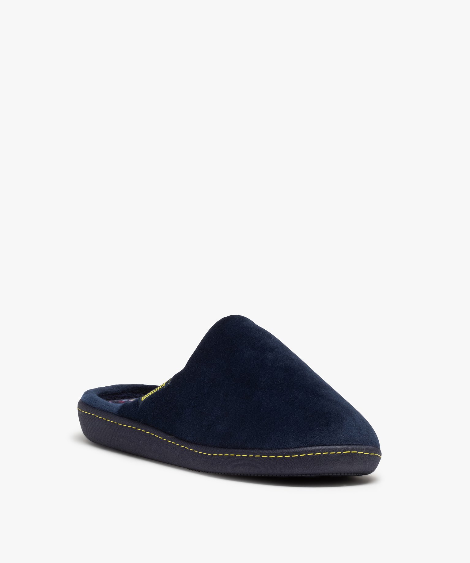 Chaussons femme mules en velours uni - Isotoner marine | GEMO