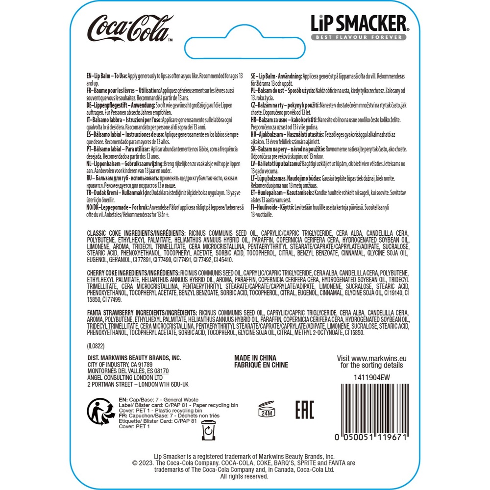 lip smacker Coke Bottle CapLip Balm Trio Trio de baumes à lèvres bouchons Coca-Cola
