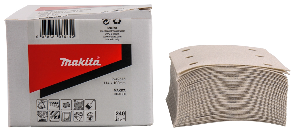 Makita Accessories P-42575 Foaie abrazivă 114x102 K240 Velcro albă 50 bucăți