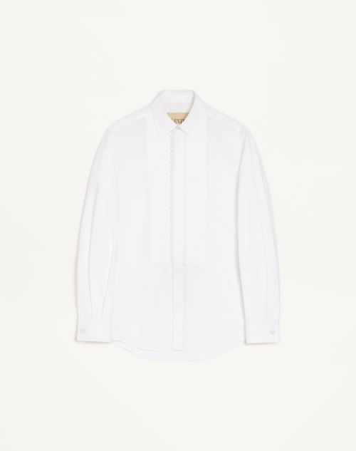 Valentino bomuldspoplinskjorte med plisseret plastron og blondedetaljer