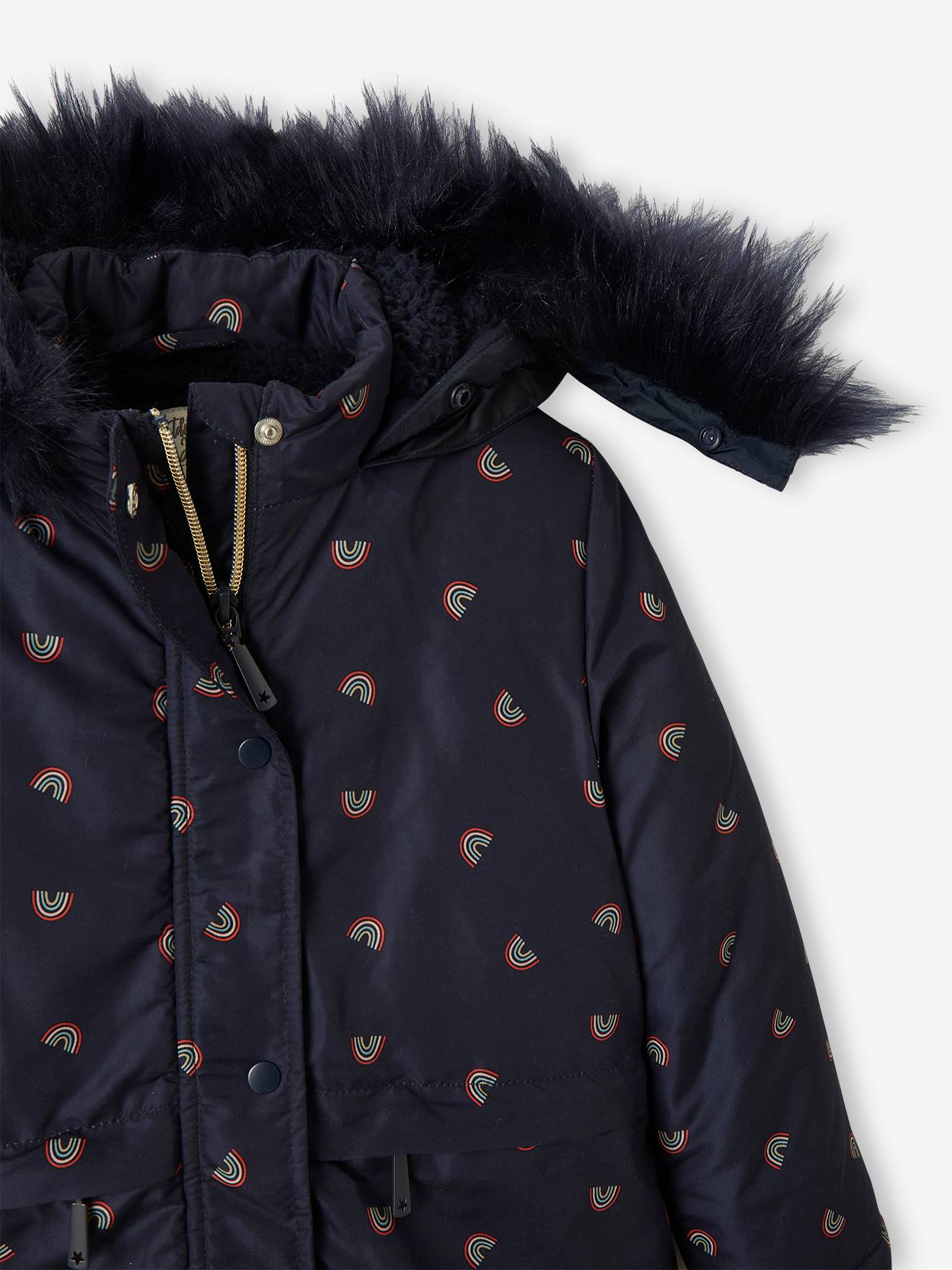 Parka à capuche fille doublée sherpa. blue dark