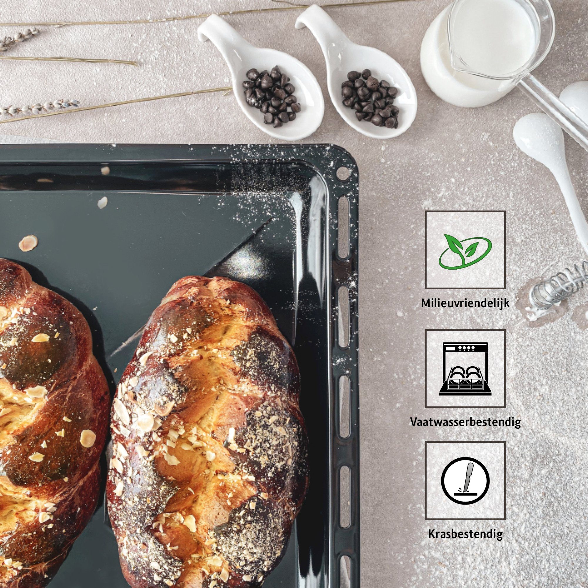 ICQN Backblech 422 x 375 x 25 mm, Emaille, (Set mit Backofenrost, 2-St., 422x25 mit Gitter), Fettpfanne und Verchromt Backofenrost für Backofen & Herd