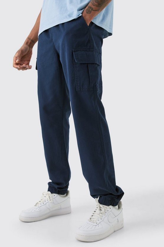Tall Slim-Fit Twill Cargo-Hose mit elastischem Bund