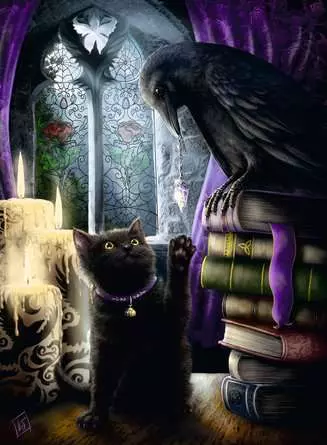 Puzzle 500 Teile - Rabe und Katze im Turmzimmer