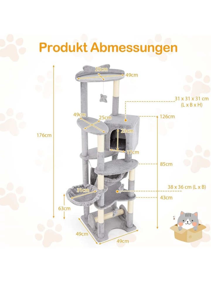 COSTWAY 176cm Kratzbaum Holz in Grau günstig kaufen onesize