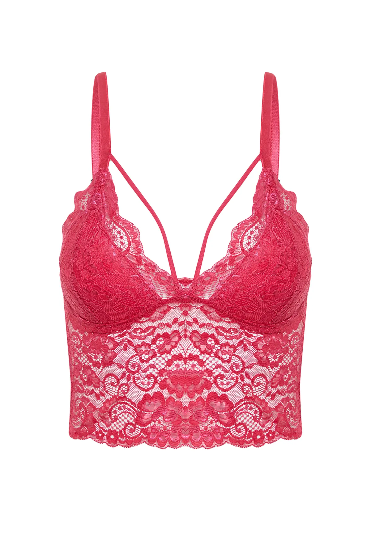Trendyol Collection  Rosa gerüschtes dreieckiges Strick-Bustier mit Paspelierung und Riemen THMAW21SU0050