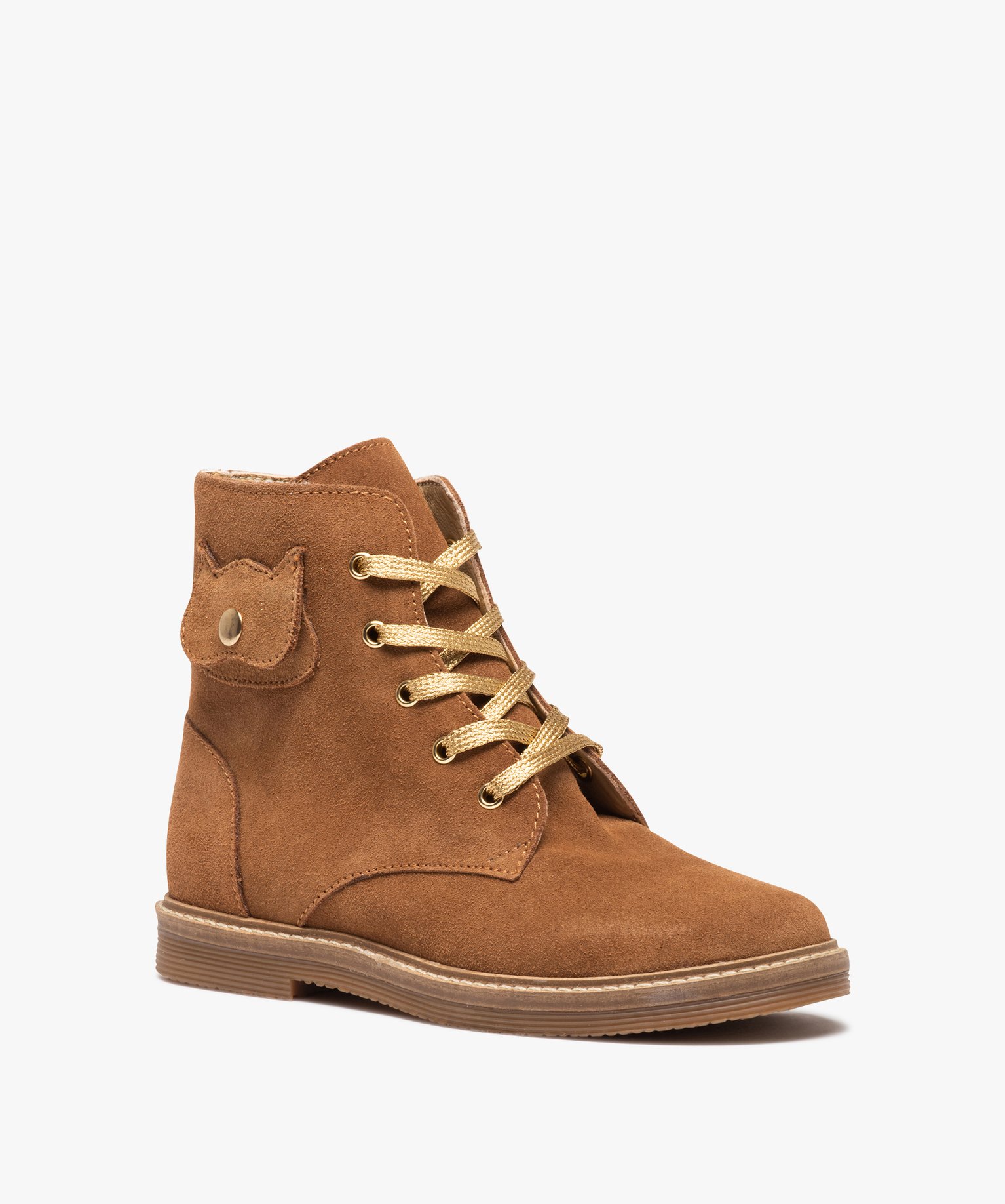 Boots fille dessus cuir uni à lacets métallisés et zip – NA!