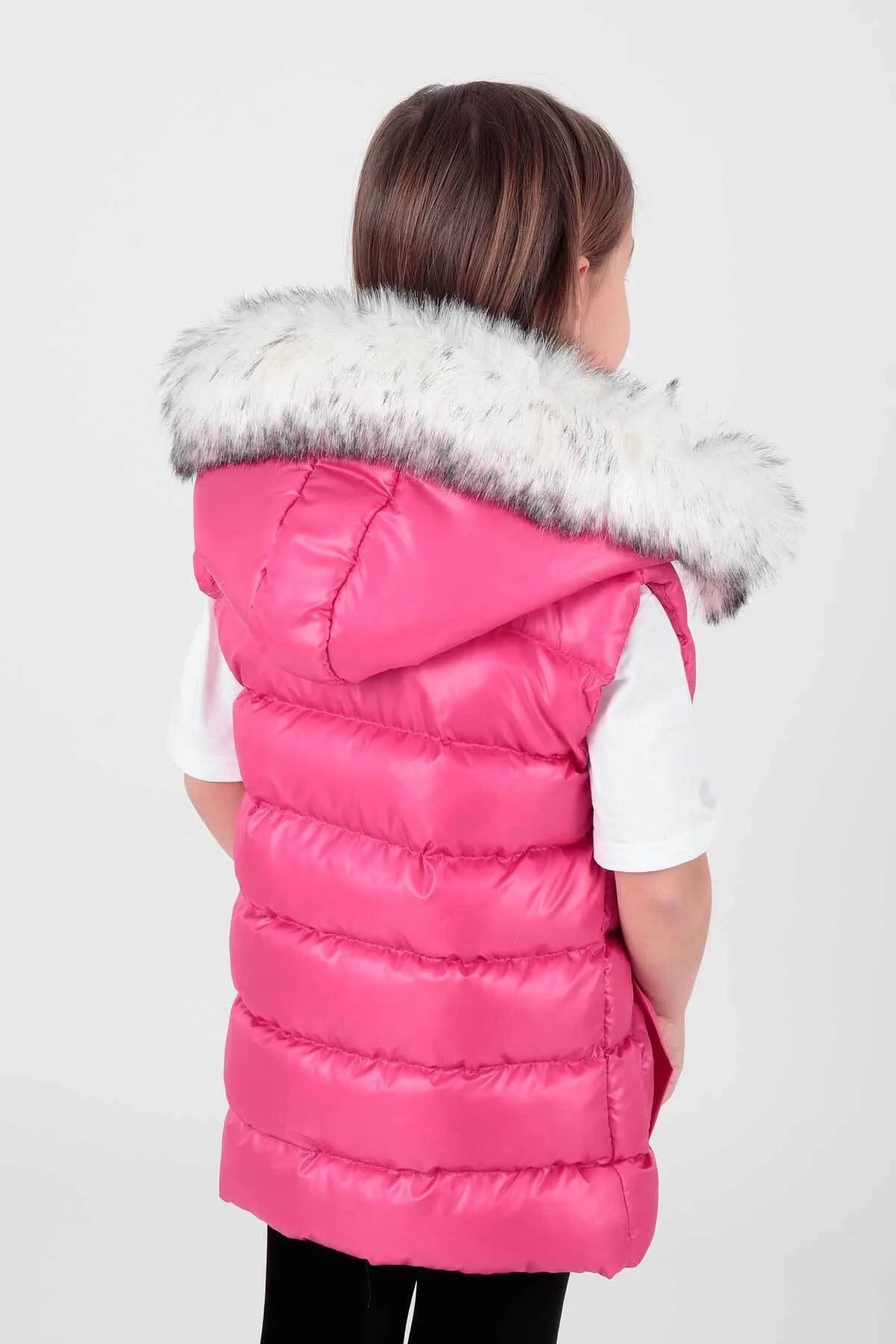 AHENGİM  Trend-Fell-Pufferweste für Mädchen mit Kapuze Ak215657