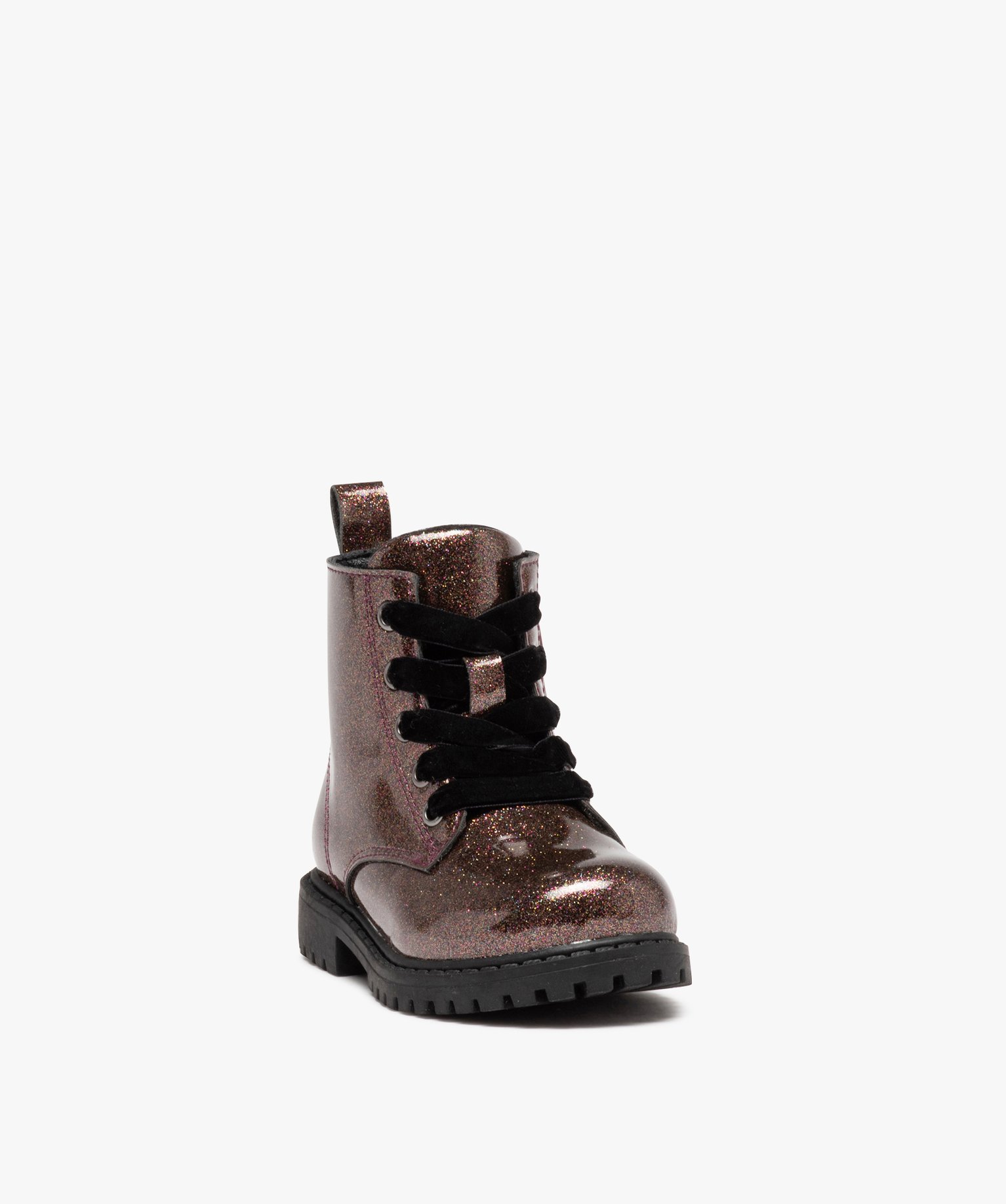 Boots pailletés avec lacets velours et semelle crantée bé... marron | GEMO