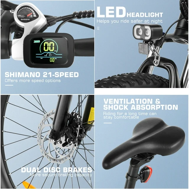 Funcid Electric Bike, Electric Bike for Adults 27.5 EBike 500W Adult Electric Bicycle, 19.8MPH Electric Mountain Bike, 48V 10.4Ah Battery