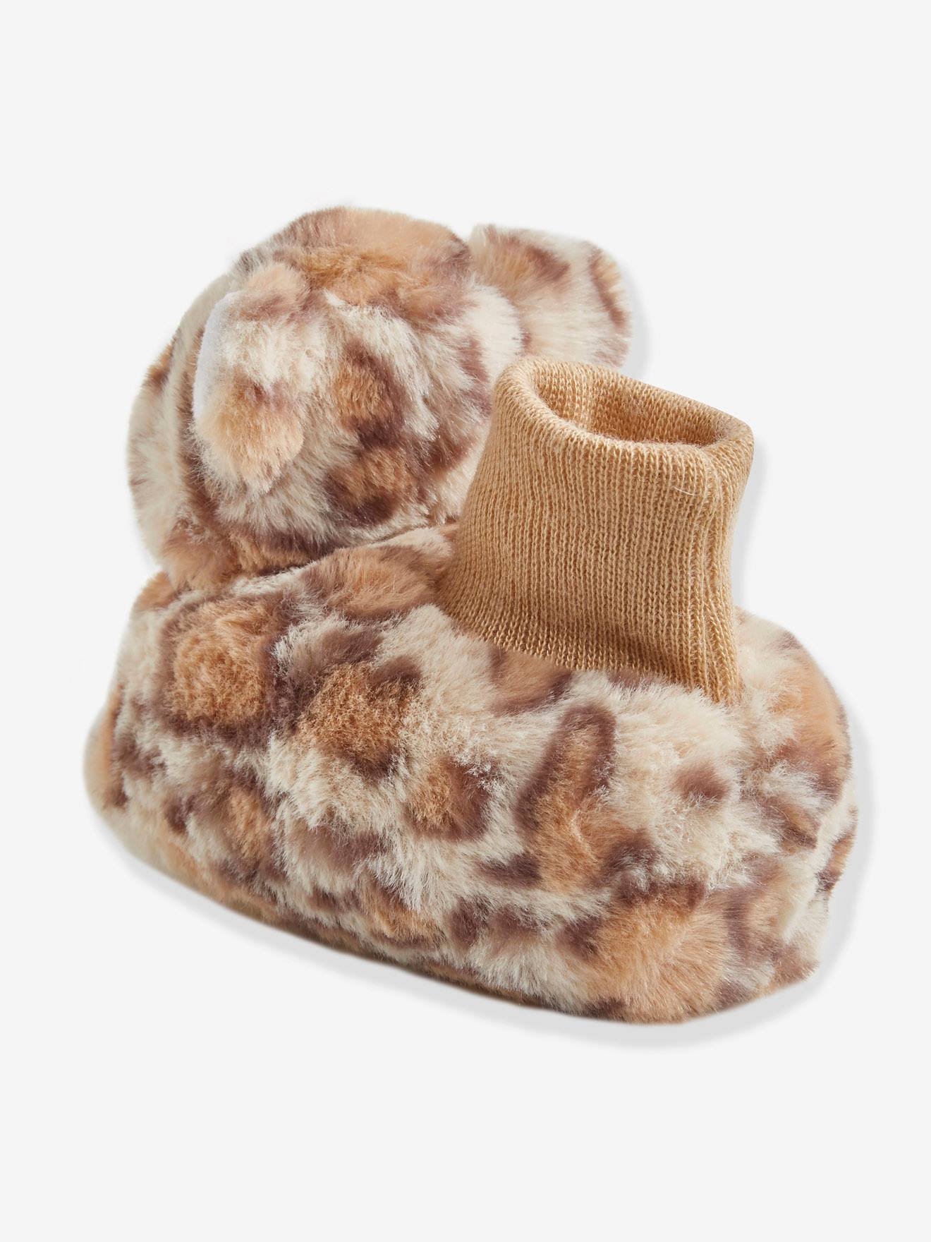 Vertbaudet Jungen Baby Plüsch-Hausschuhe, Leopard - beige leopard
