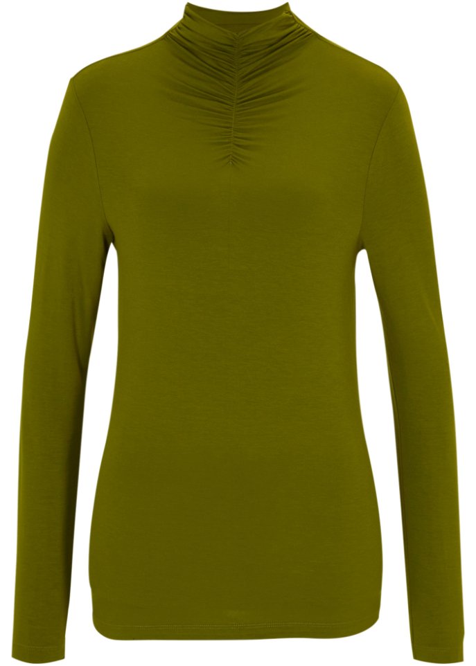 Langarmshirt mit gerafftem Stehkragen