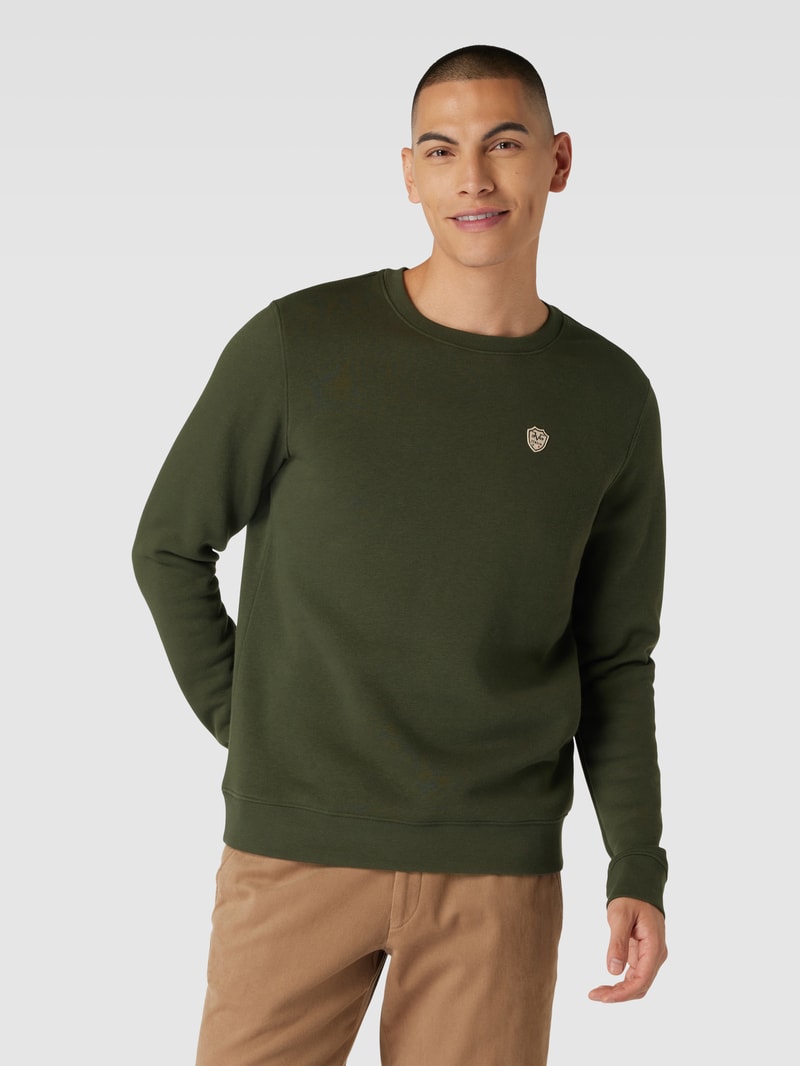 Sweatshirt mit Label-Detail Modell 'Nico' in olivgrün